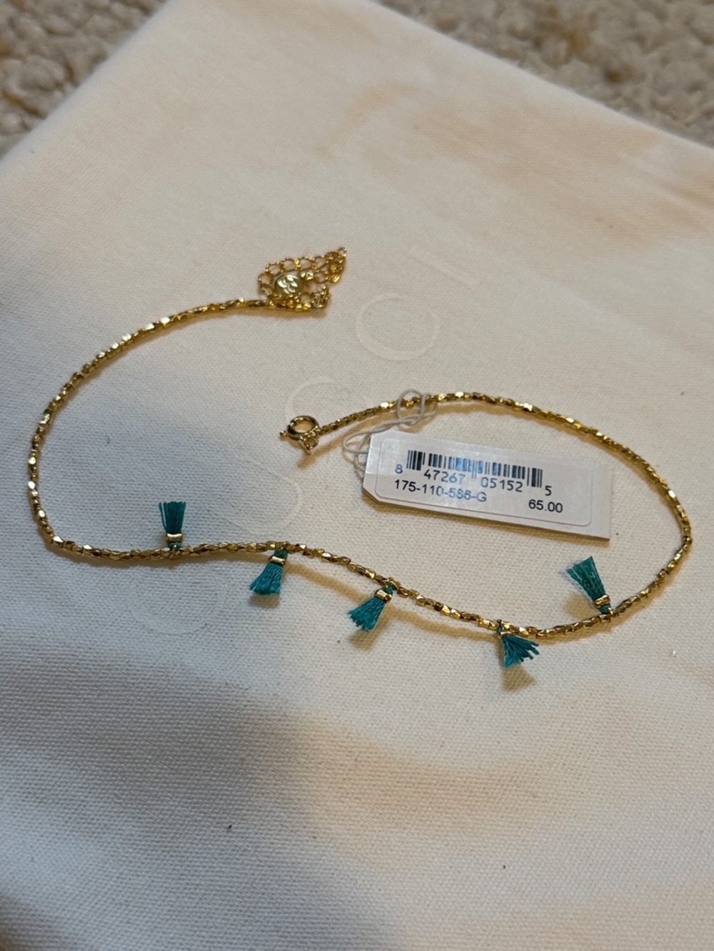 Gorjana Playa Gold Beaded Teal Tassel  Choker Necklace - NEW - Picture 4 of 4